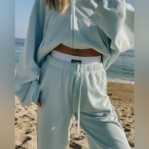 DAILY DRILLS BOXER JOGGERS AND CROPPED ZIP HOODIE SET IN LAKE DAY